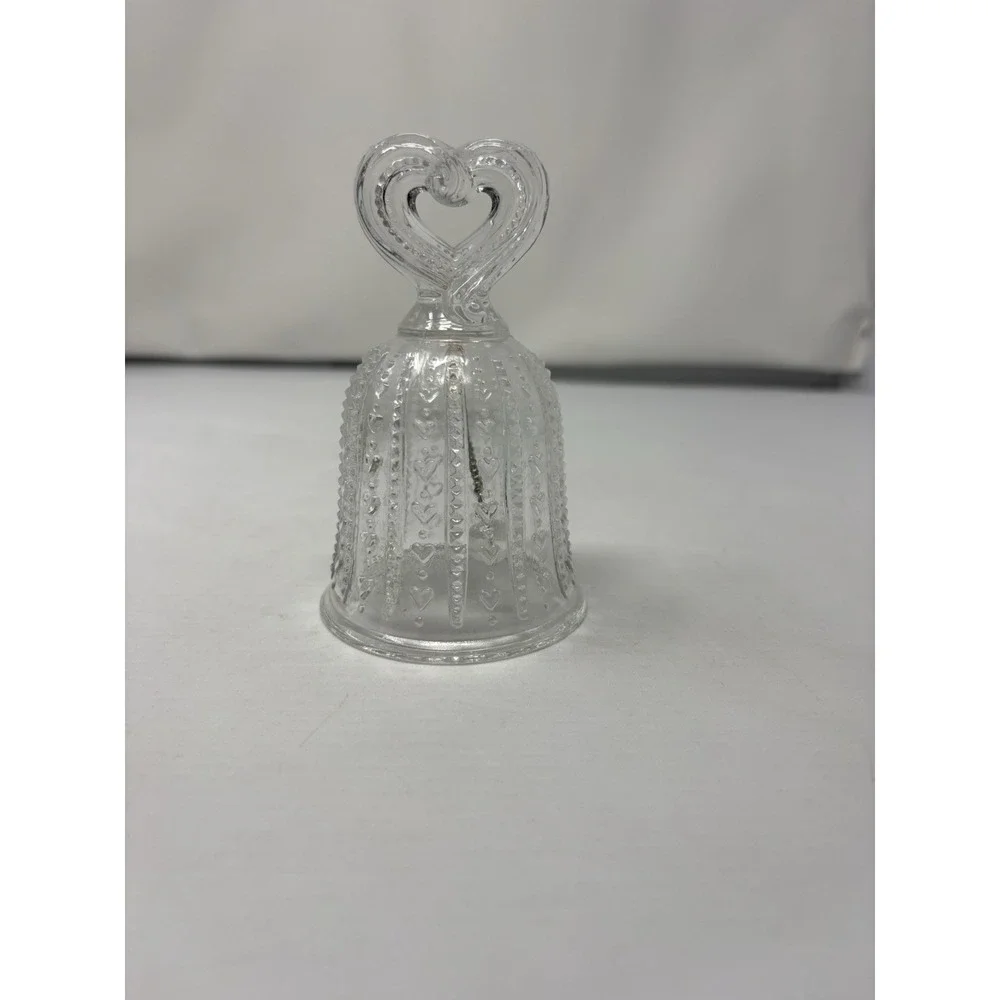 1984 Avon Fosteria Clear Glass Bell with Hearts Trinket Cottage Granny
